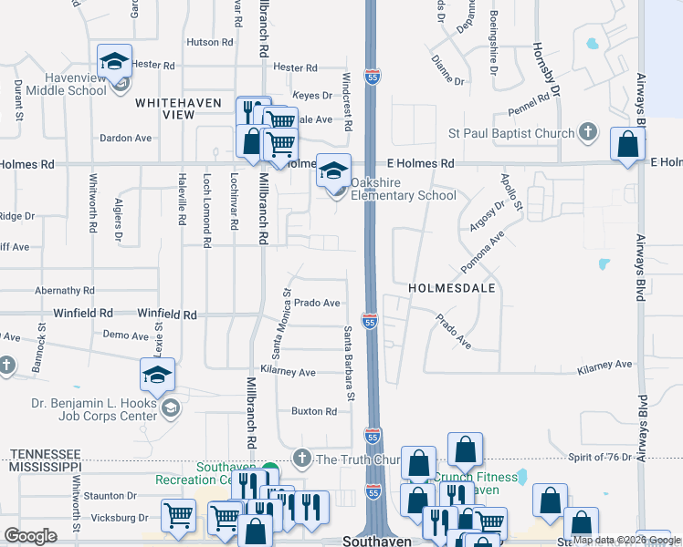 map of restaurants, bars, coffee shops, grocery stores, and more near 1776 Pomona Avenue in Memphis