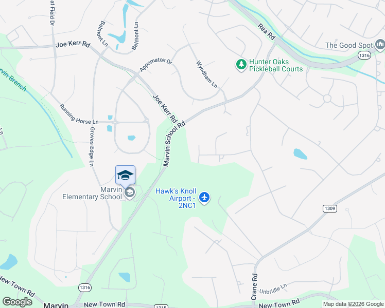 map of restaurants, bars, coffee shops, grocery stores, and more near 9001 Whirlaway Lane in Marvin