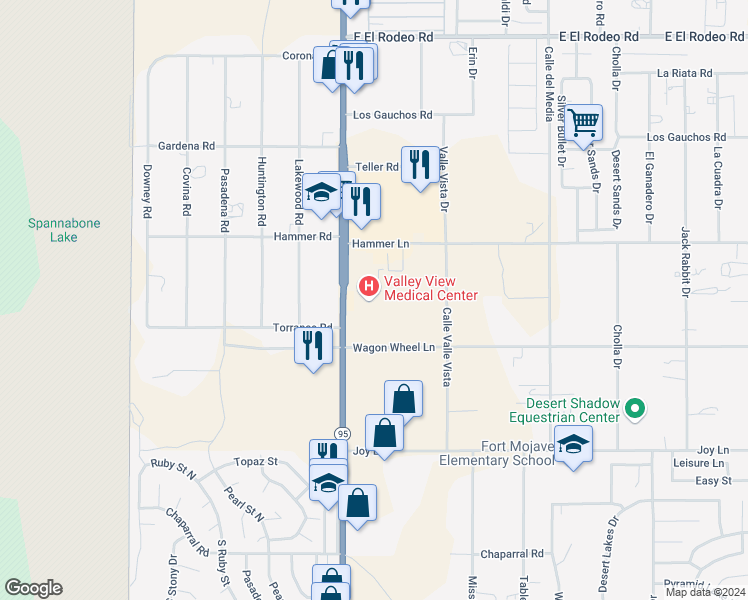 map of restaurants, bars, coffee shops, grocery stores, and more near 5330 Arizona 95 in Fort Mohave