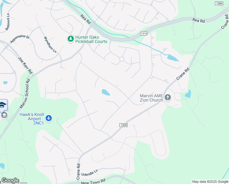 map of restaurants, bars, coffee shops, grocery stores, and more near 8811 Kentucky Derby Drive in Waxhaw