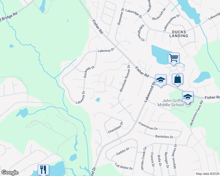map of restaurants, bars, coffee shops, grocery stores, and more near 2925 Blackwater Court in Fayetteville