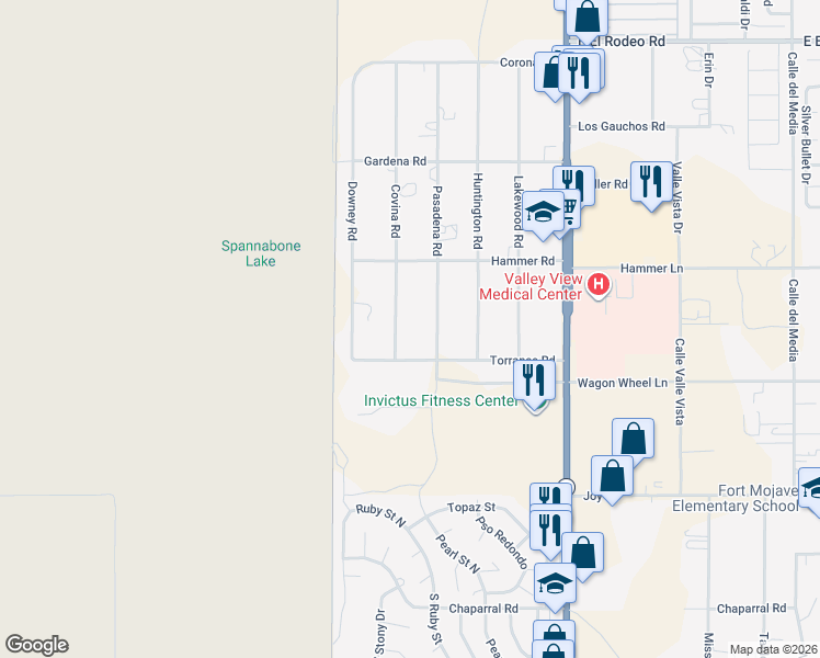map of restaurants, bars, coffee shops, grocery stores, and more near 5312 Covina Road in Fort Mohave
