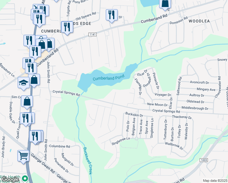 map of restaurants, bars, coffee shops, grocery stores, and more near 3850 Red Oak Drive in Fayetteville