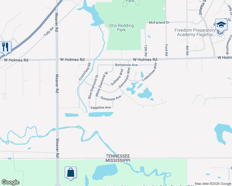 map of restaurants, bars, coffee shops, grocery stores, and more near 5346 Gemstone Way in Memphis