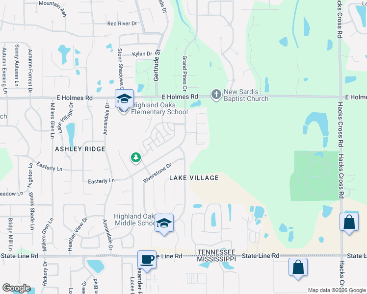 map of restaurants, bars, coffee shops, grocery stores, and more near 7603 Easterly Ln in Memphis