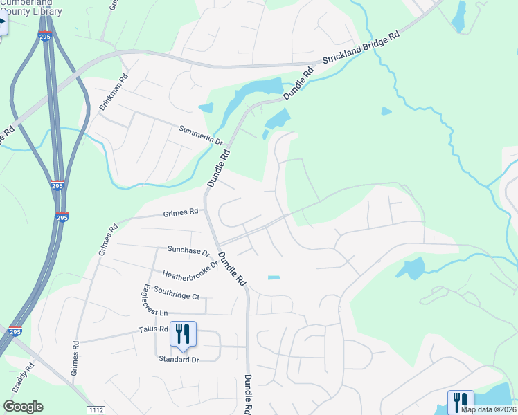 map of restaurants, bars, coffee shops, grocery stores, and more near 3808 Doon Valley Drive in Fayetteville