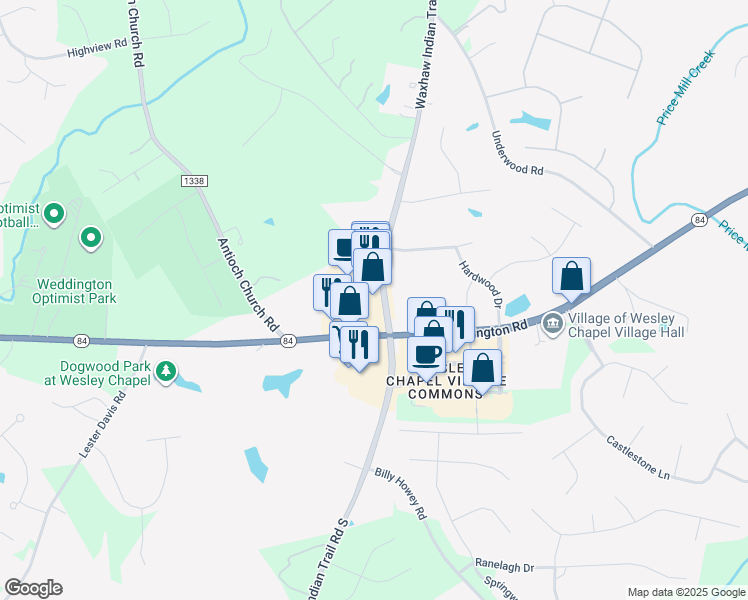 map of restaurants, bars, coffee shops, grocery stores, and more near 5955 Weddington Road in Wesley Chapel