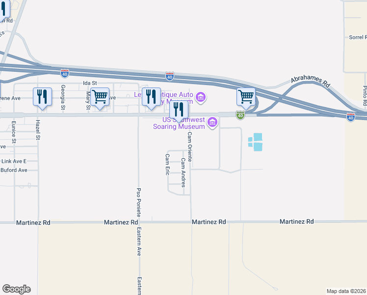 map of restaurants, bars, coffee shops, grocery stores, and more near 305 Camino Eric in Moriarty