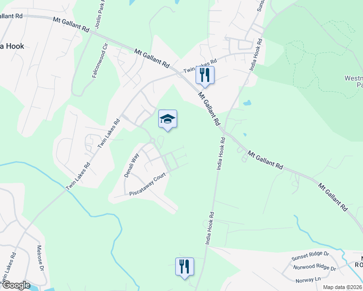 map of restaurants, bars, coffee shops, grocery stores, and more near 7051 Woodsbay Lane in Rock Hill