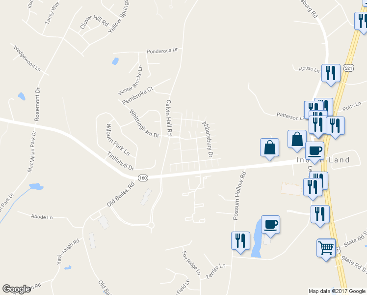 map of restaurants, bars, coffee shops, grocery stores, and more near 6307 Rhodins Lane in Indian Land