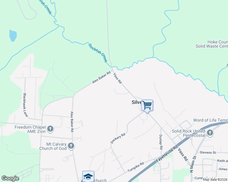 map of restaurants, bars, coffee shops, grocery stores, and more near 737 Vass Road in Raeford