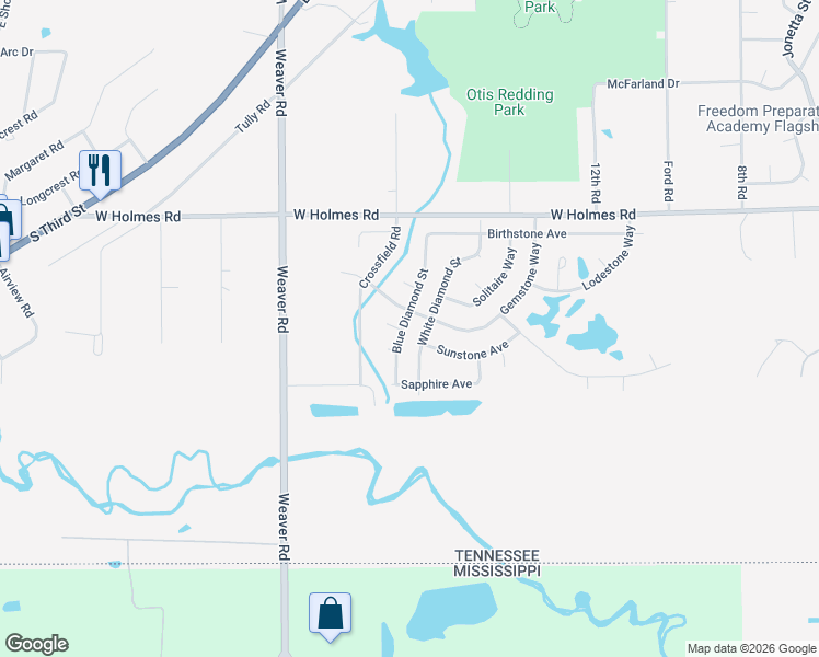 map of restaurants, bars, coffee shops, grocery stores, and more near 5342 Blue Diamond Street in Memphis