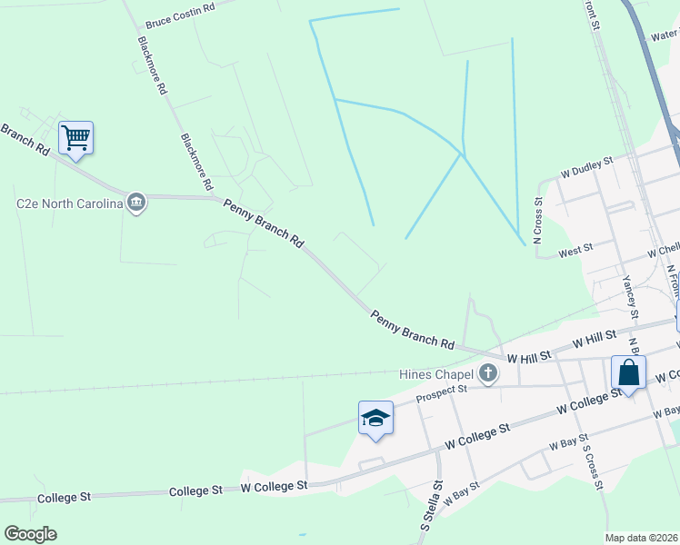 map of restaurants, bars, coffee shops, grocery stores, and more near 702 Penny Branch Road in Warsaw