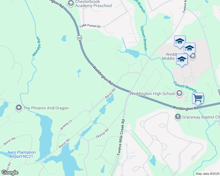map of restaurants, bars, coffee shops, grocery stores, and more near 600 Baron Road in Marvin