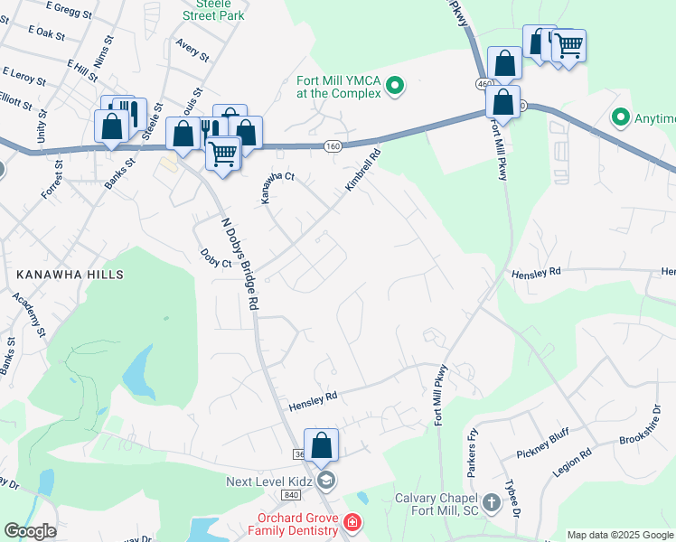 map of restaurants, bars, coffee shops, grocery stores, and more near 892 Pecan Tree Lane in Fort Mill