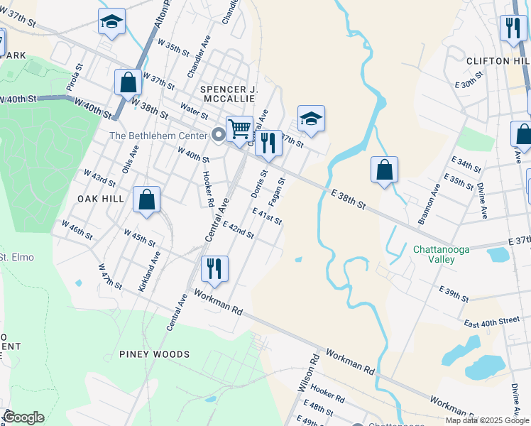 map of restaurants, bars, coffee shops, grocery stores, and more near 4041 Fagan Street in Chattanooga