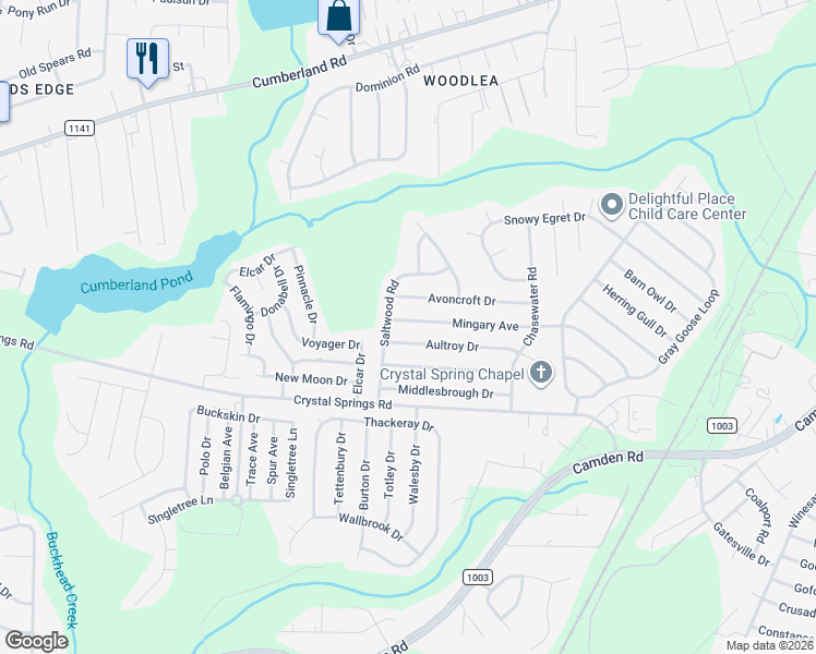 map of restaurants, bars, coffee shops, grocery stores, and more near 1477 Mingary Avenue in Fayetteville