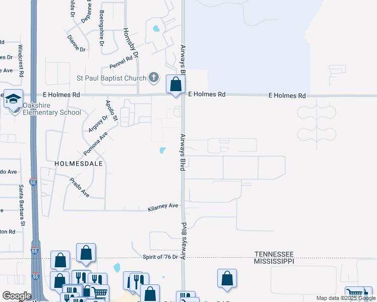 map of restaurants, bars, coffee shops, grocery stores, and more near 5328 Airways Boulevard in Memphis