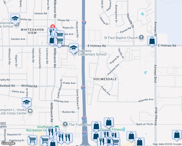 map of restaurants, bars, coffee shops, grocery stores, and more near 5338 Hickman Street in Memphis