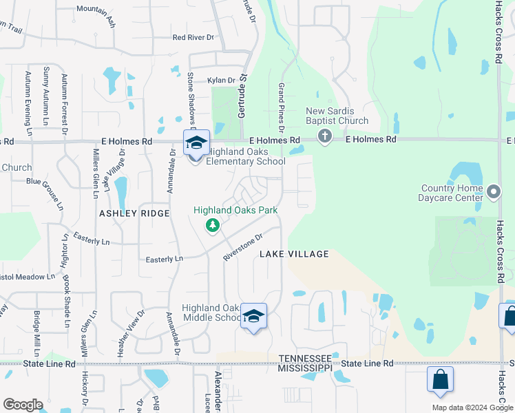 map of restaurants, bars, coffee shops, grocery stores, and more near 7579 Glen Creek Lane in Memphis