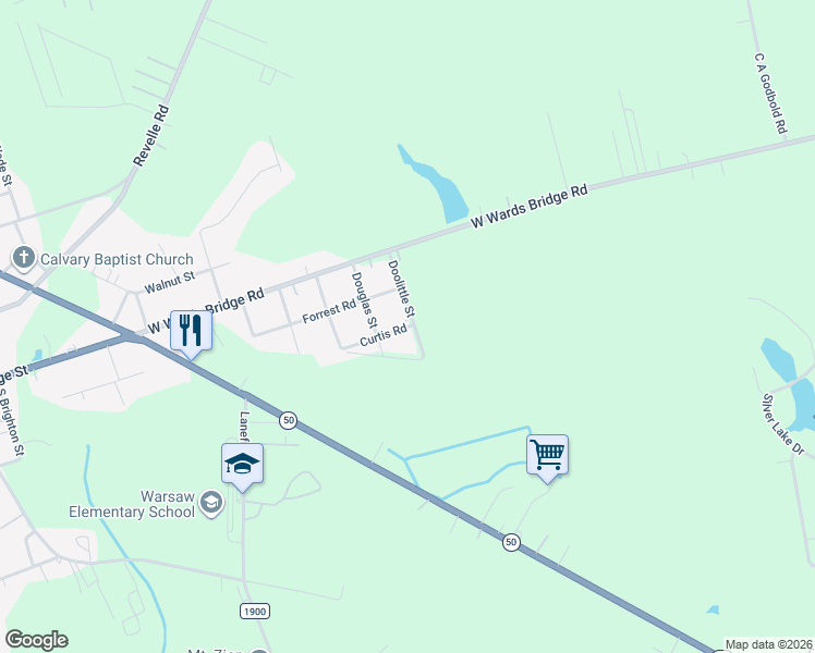 map of restaurants, bars, coffee shops, grocery stores, and more near 705 Curtis Rd in Warsaw