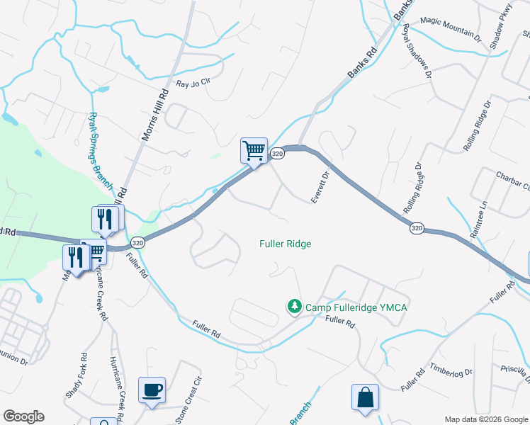 map of restaurants, bars, coffee shops, grocery stores, and more near 1213 Springview Drive in Chattanooga
