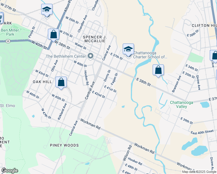 map of restaurants, bars, coffee shops, grocery stores, and more near 4041 Fagan Street in Chattanooga