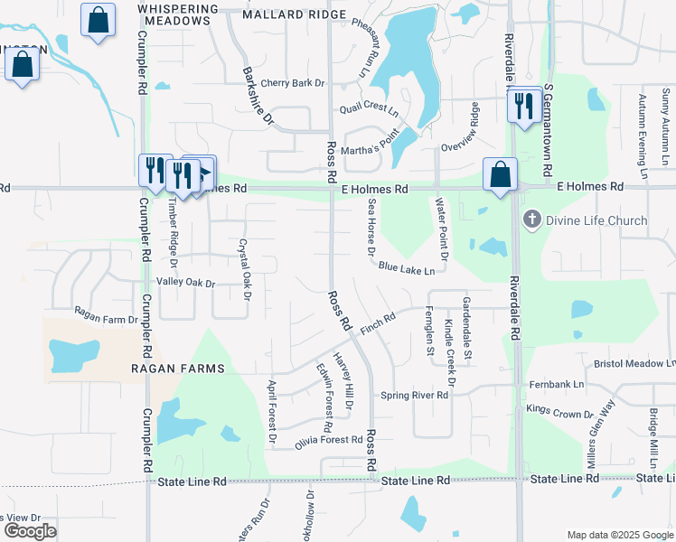 map of restaurants, bars, coffee shops, grocery stores, and more near 5338 Ross Rd in Memphis