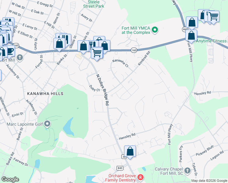 map of restaurants, bars, coffee shops, grocery stores, and more near 934 Ashton Oak Court in Fort Mill
