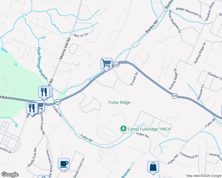 map of restaurants, bars, coffee shops, grocery stores, and more near 1213 Springview Drive in Chattanooga