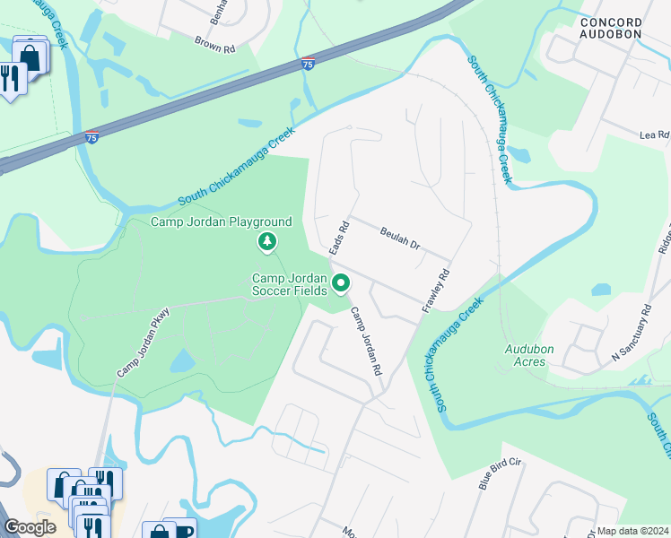 map of restaurants, bars, coffee shops, grocery stores, and more near 6802 Martha Avenue in Chattanooga