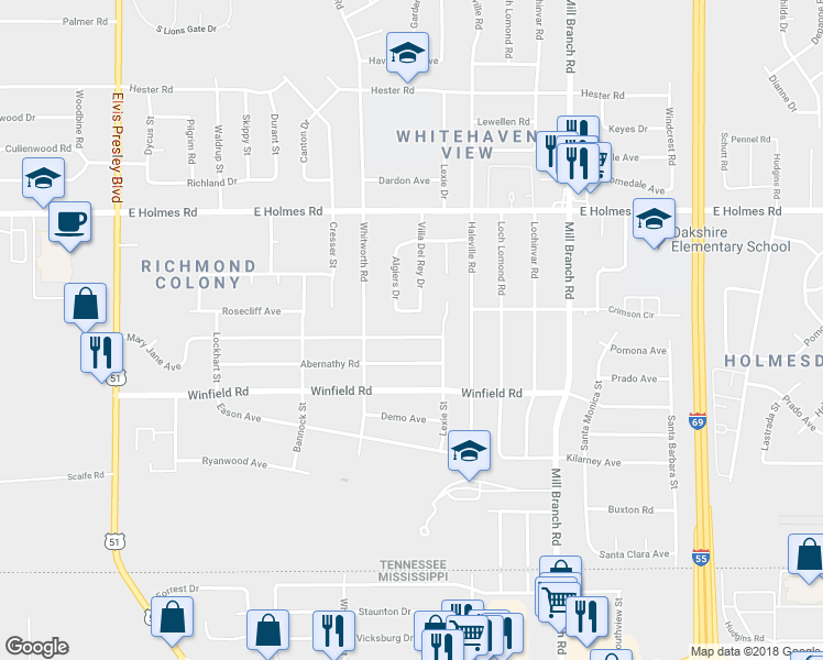 map of restaurants, bars, coffee shops, grocery stores, and more near 1508 Mary Jane Avenue in Memphis