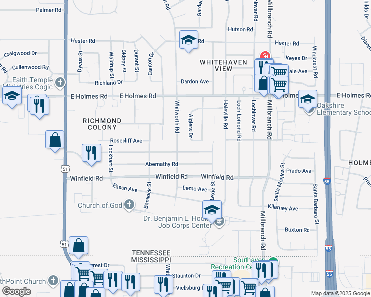 map of restaurants, bars, coffee shops, grocery stores, and more near 1466 Mary Jane Avenue in Memphis
