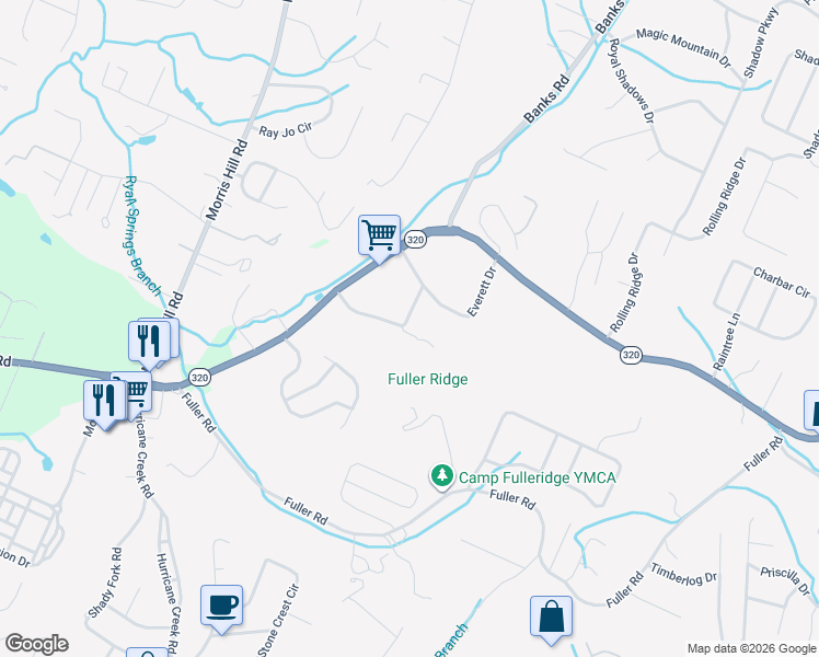 map of restaurants, bars, coffee shops, grocery stores, and more near 1213 Springview Drive in Chattanooga