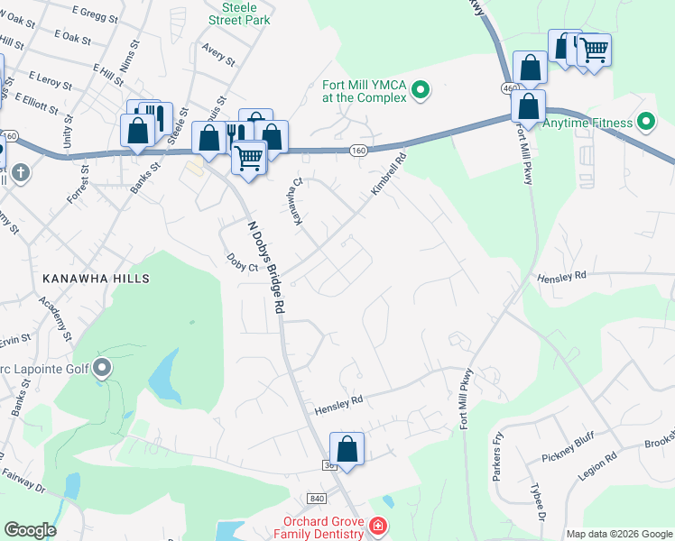 map of restaurants, bars, coffee shops, grocery stores, and more near 731 Garrett Green Way in Fort Mill