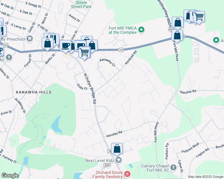 map of restaurants, bars, coffee shops, grocery stores, and more near 731 Garrett Green Way in Fort Mill