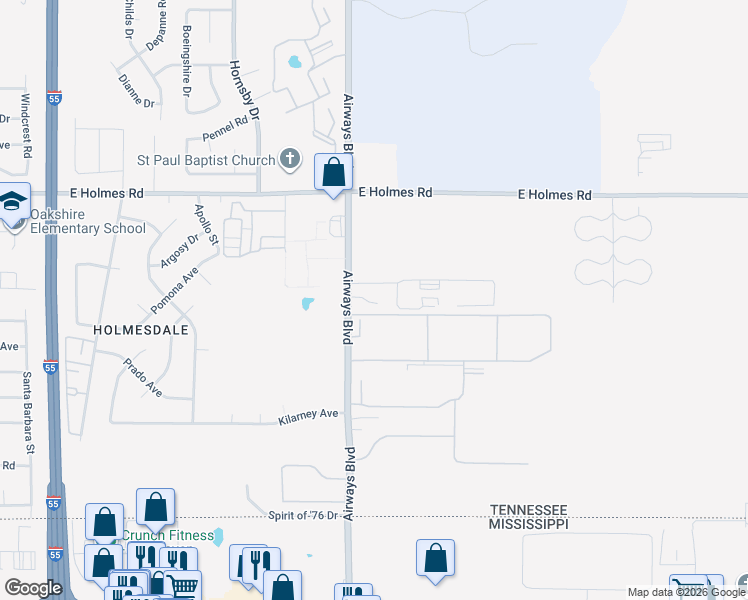 map of restaurants, bars, coffee shops, grocery stores, and more near 5328 Airways Boulevard in Memphis