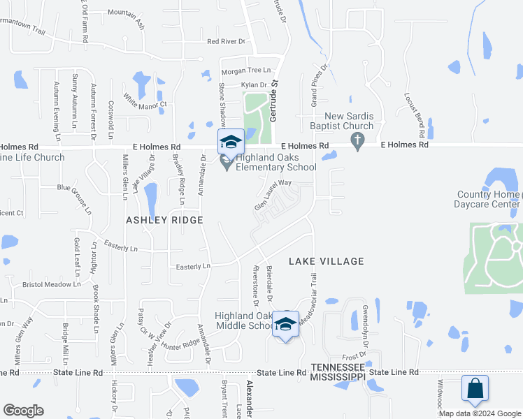 map of restaurants, bars, coffee shops, grocery stores, and more near 7575 Glen Laurel Way in Memphis