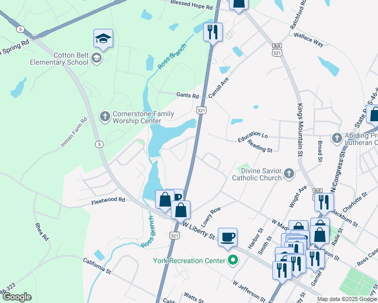 map of restaurants, bars, coffee shops, grocery stores, and more near 166 Pheasant Ridge Circle in York
