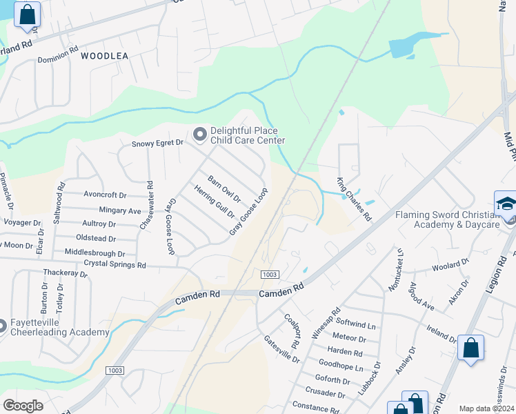 map of restaurants, bars, coffee shops, grocery stores, and more near 2211 Gray Goose Loop in Fayetteville