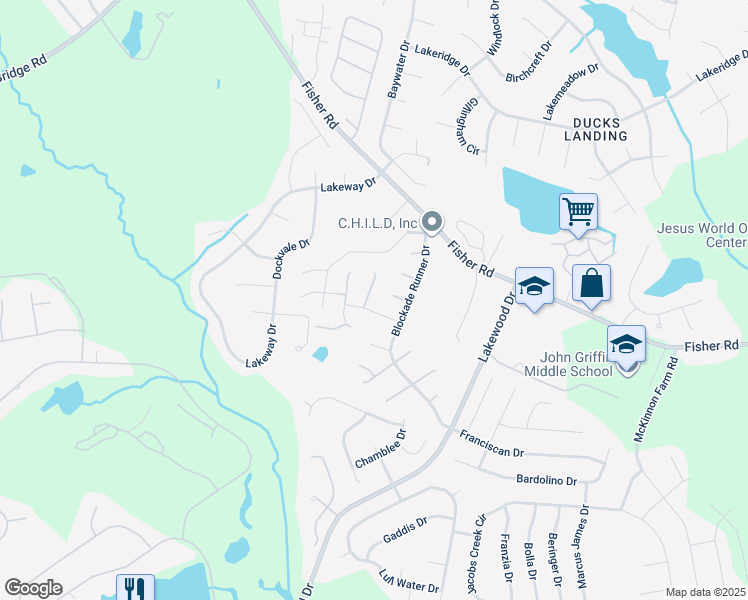 map of restaurants, bars, coffee shops, grocery stores, and more near 2829 Deepwater Court in Fayetteville