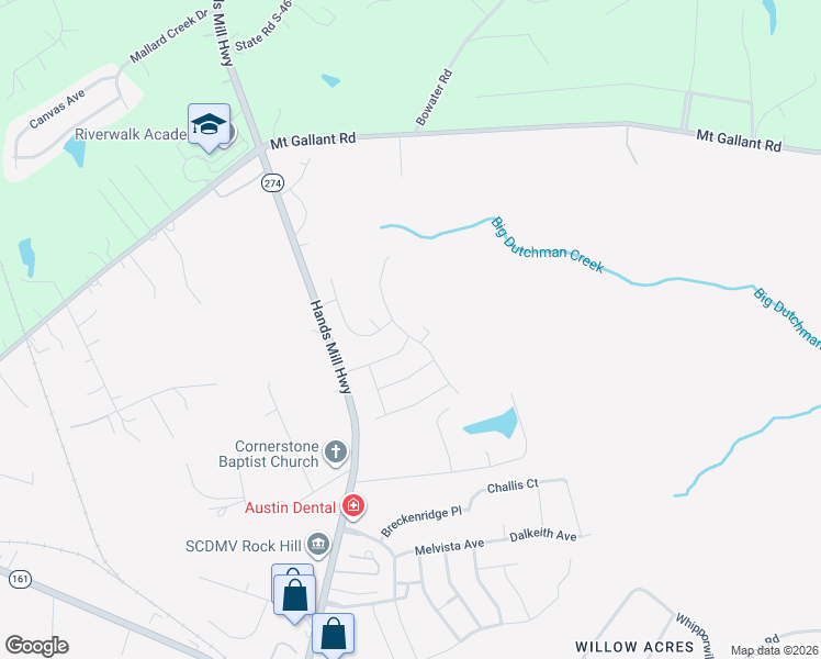 map of restaurants, bars, coffee shops, grocery stores, and more near 922 Hands Mill Highway in Rock Hill