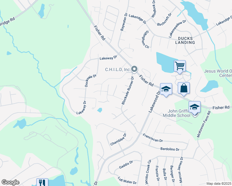 map of restaurants, bars, coffee shops, grocery stores, and more near 2829 Deepwater Court in Fayetteville