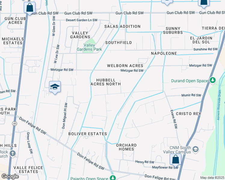 map of restaurants, bars, coffee shops, grocery stores, and more near 2321 Durand Road Southwest in Albuquerque
