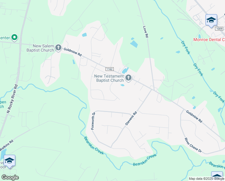 map of restaurants, bars, coffee shops, grocery stores, and more near 2524 Spring Breeze Way in Monroe
