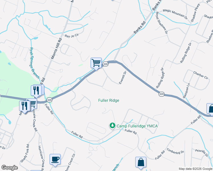 map of restaurants, bars, coffee shops, grocery stores, and more near 1213 Springview Drive in Chattanooga