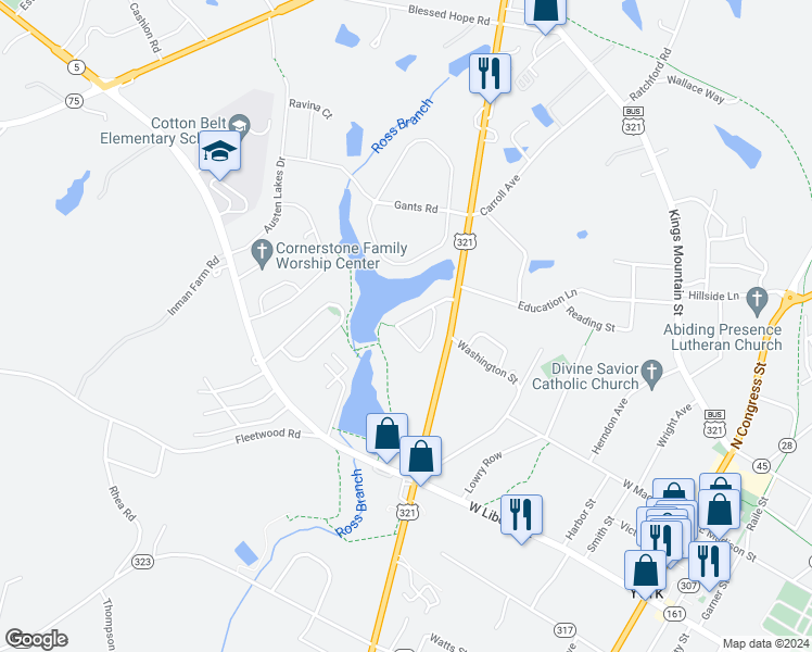 map of restaurants, bars, coffee shops, grocery stores, and more near 123 Pheasant Ridge Circle in York
