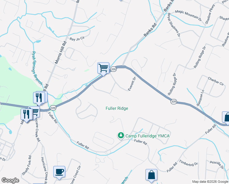 map of restaurants, bars, coffee shops, grocery stores, and more near 1213 Springview Drive in Chattanooga