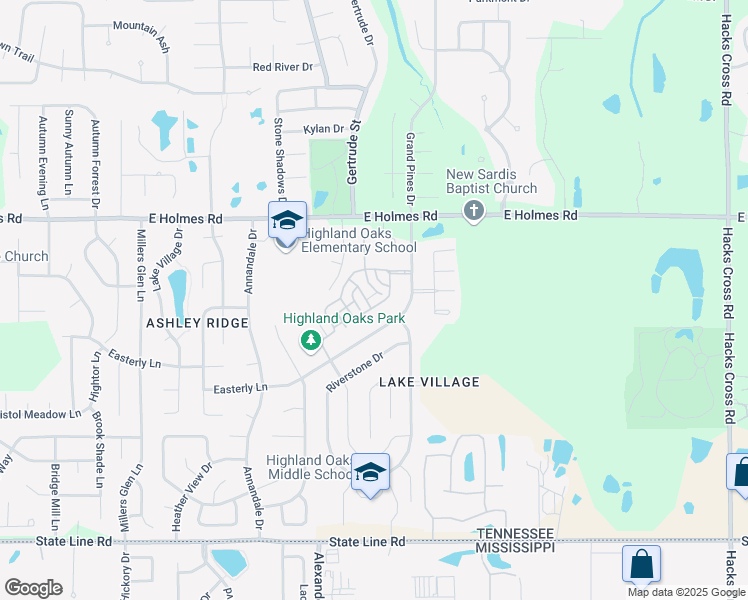 map of restaurants, bars, coffee shops, grocery stores, and more near 7586 Glen Creek Lane in Memphis