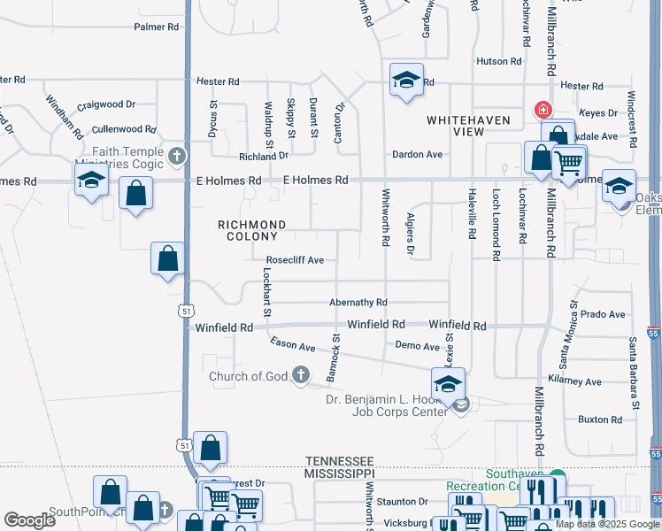 map of restaurants, bars, coffee shops, grocery stores, and more near 1367 Rosecliff Avenue in Memphis